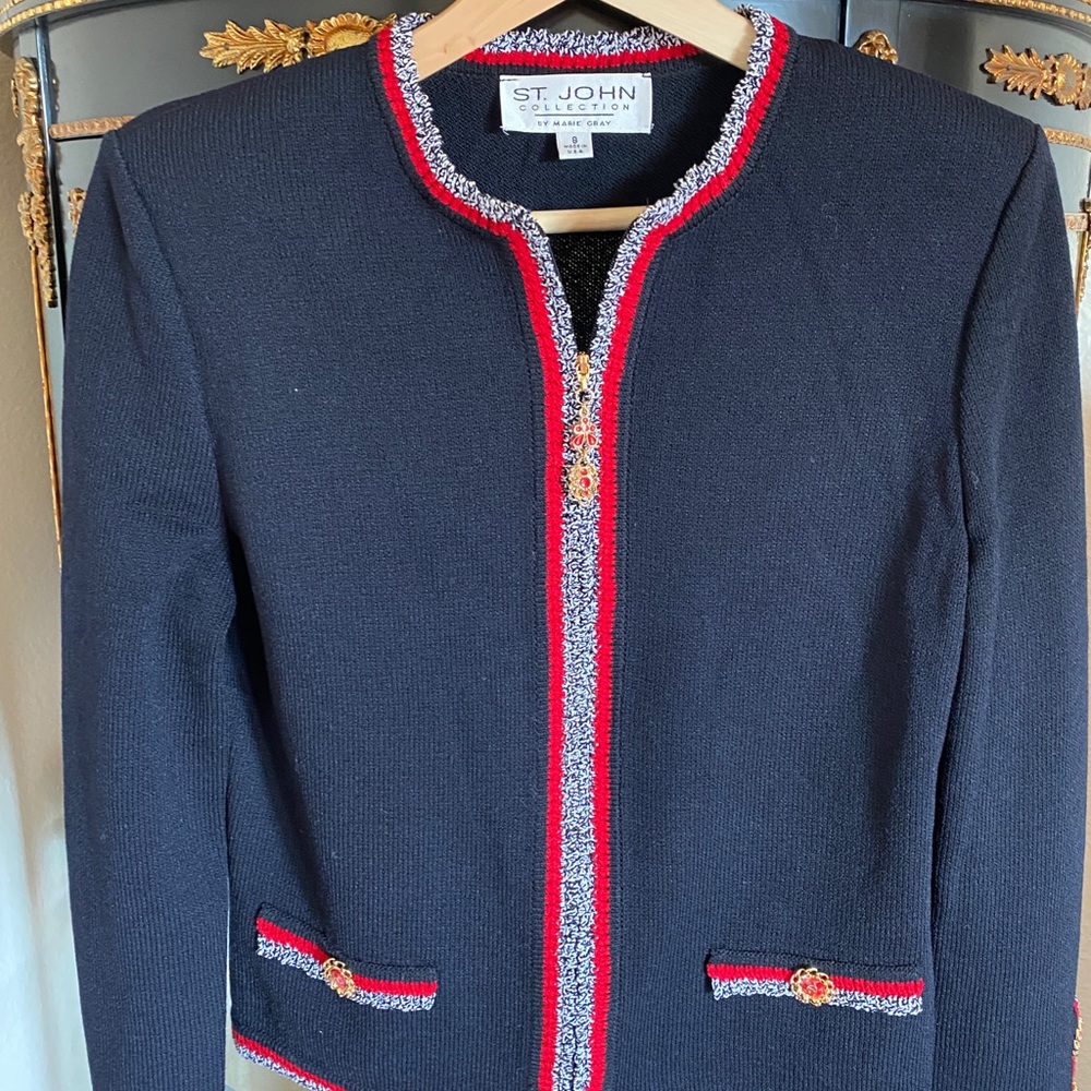 Vintage ST.JOHN Navy/Red/White Cardigan Zip Jacket